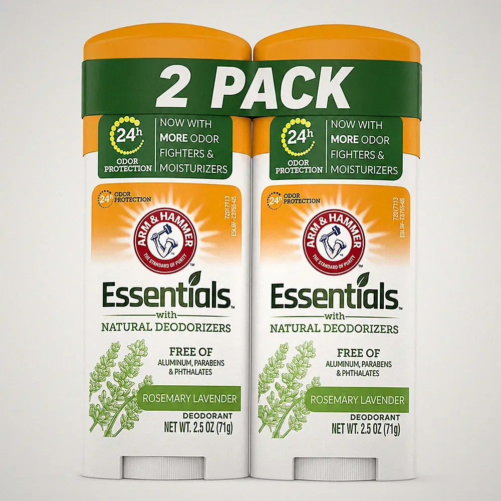 2 Pack Arm & Hammer Essentials Fresh Natural Deodorant Rosemary Lavender 2.5 oz