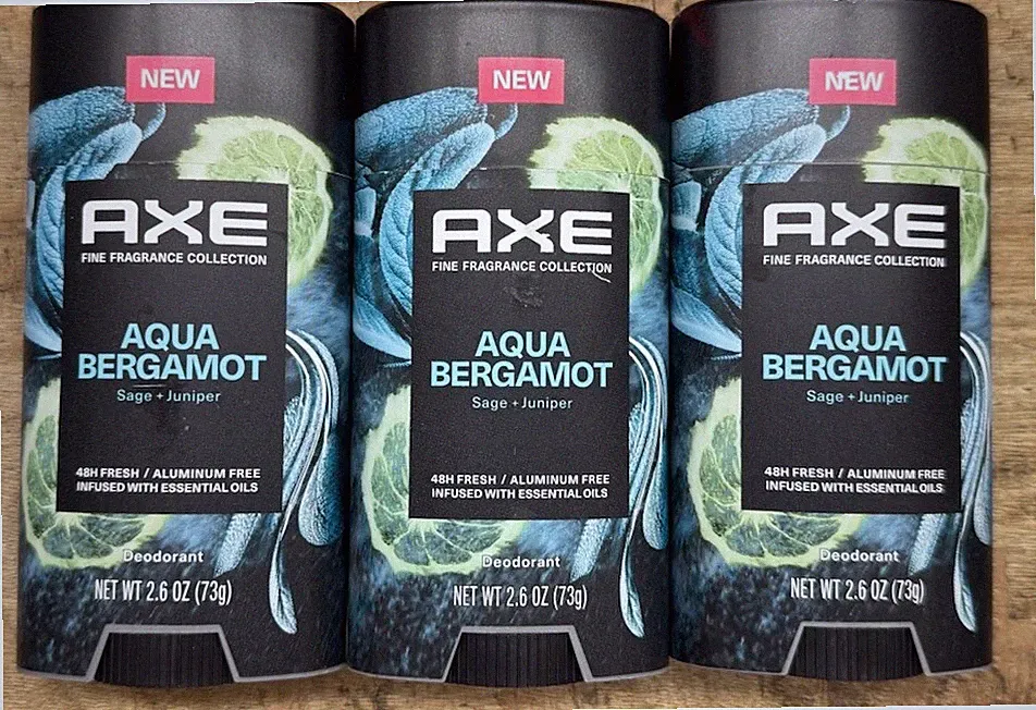 3 Axe Fine Fragrance Collection Deodorant Aqua Bergamot 2.6oz Aluminum Free
