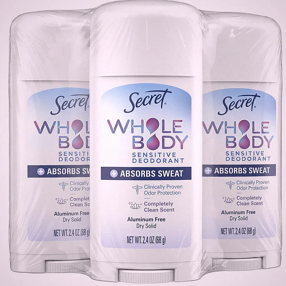 3 Pack Secret Body Sensitive Deodorant Completely Clean Scent 2.4 Oz FREE SHIPPI