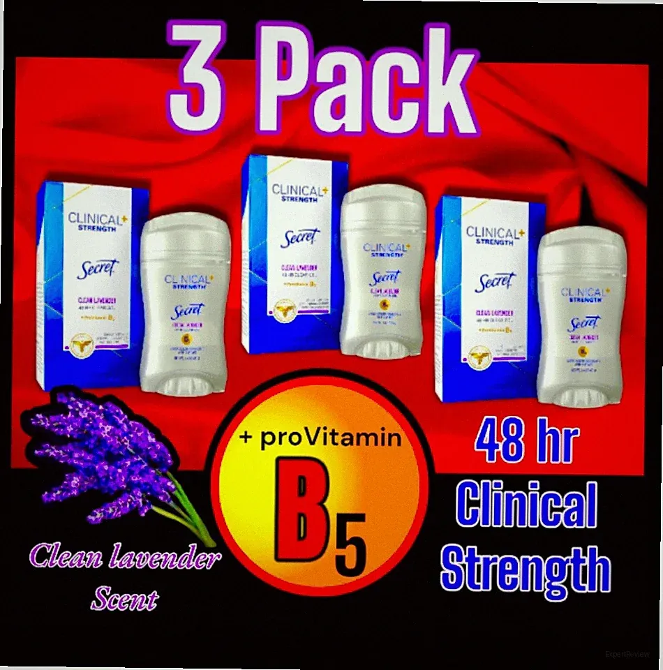 3pk SECRET Clinical Strength 48hr LAVENDER Deodorant Solid W PROVITAMIN B5 (45g)