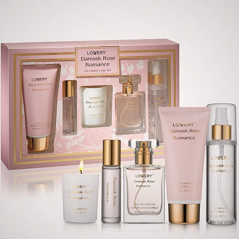 6-Pc. Damask Rose Romance Bath and Body Care Gift Set with Candle, Gift for her