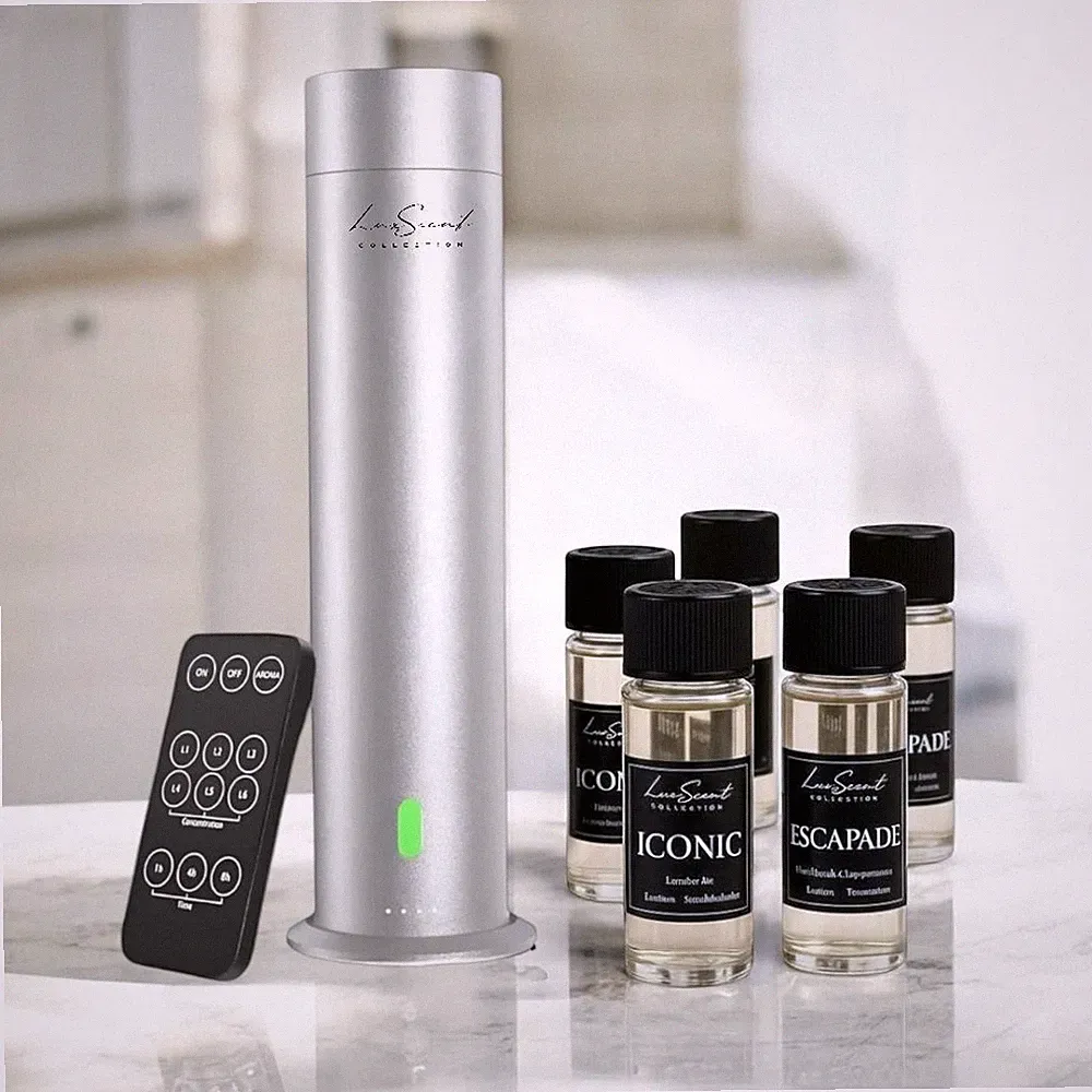 AROMA Mini Diffuser 1200 Sqft. SILVER W/ 5 PREMIUM Scents 20ml Hotel Collection