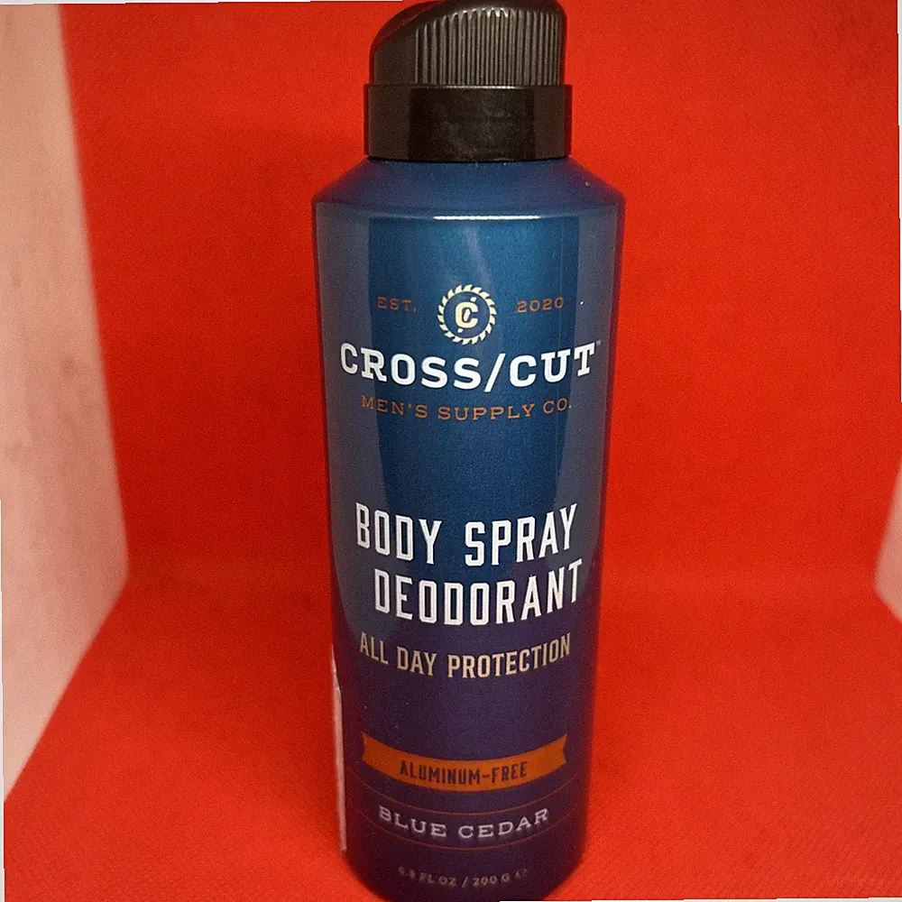 Cross Cut Mens Deodorant Body Spray Aluminum Free Blue Cedar Scent 6.8oz All Day