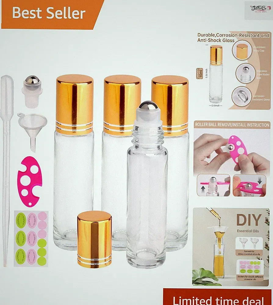 Elegant 10ml Clear Glass Roller Bottles - Perfect for Essential Oils & Perfumes