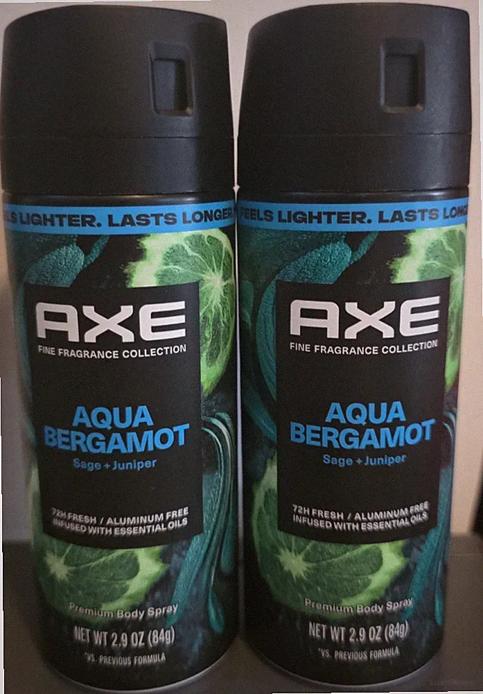 Pack 2 FINE FRAGRANCE AQUA BERGAMOT AXE 72H FRESH ALUMINUM FREE 2.9 OZ BODY
