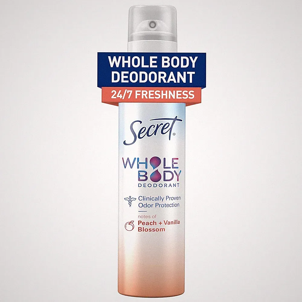 Whole Body Deodorant Spray for Women, Peach & Vanilla Scent, Aluminum Free Deodo